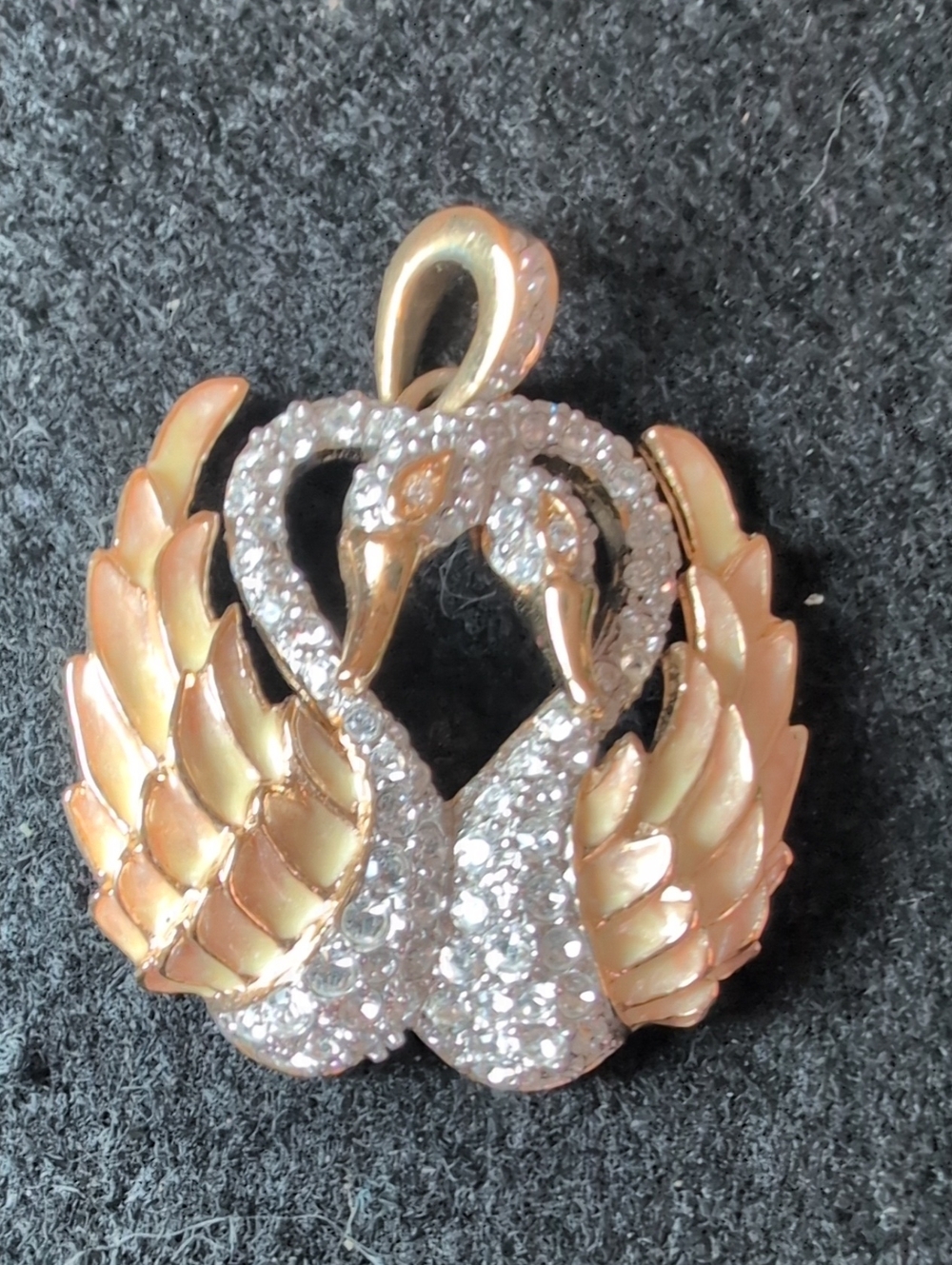 Nolan Miller Signed Gold-Tone Intertwined Love Swan Rhinestone Pendant
